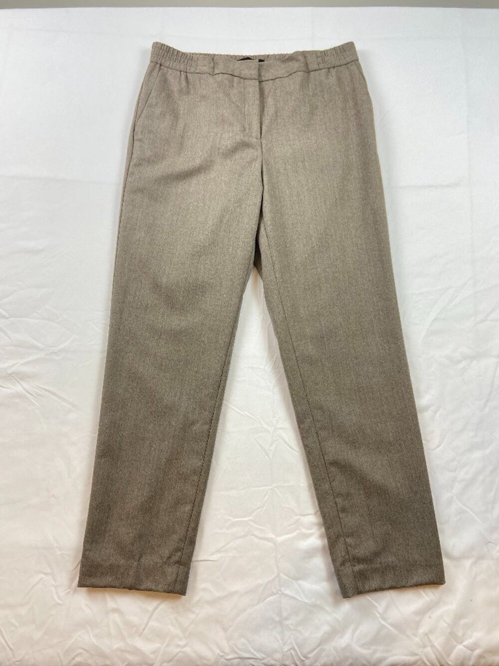 Talbots Italian Flannel Wool Dress Pants Size 8 Taupe Elastic Waist